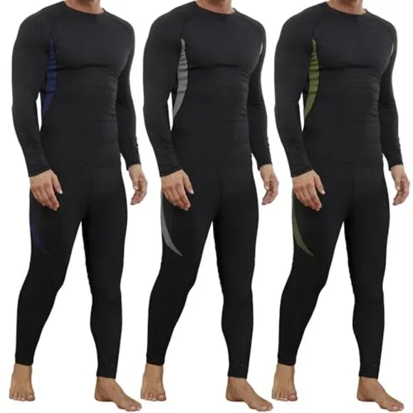 Fleece Lined Thermal Underwear Set Men's Base Layer 4-Way Stretch Moisture